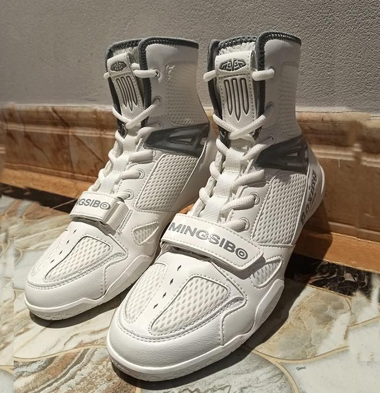 BLBK Chaussure Boxe Anglaise Chaussure de Lutte Bottes de Boxe Mixte 44 EU Blanc Gris