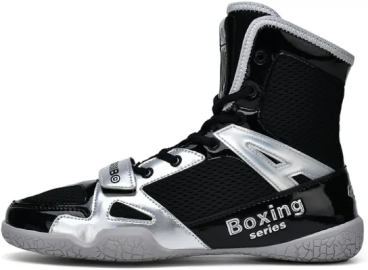 Chaussures de Boxe Hommes Femmes Chaussures de Lutte Enfants Indoor Fitness Chaussures de Combat Chaussures d'arts Martiaux antidérapantes Respirantes 47 EU Large Schwarz Silber other