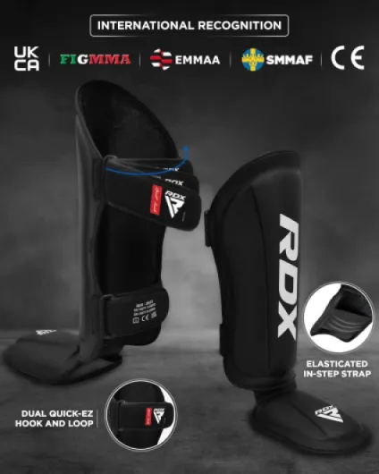 Protège Tibia Pied Boxe, Shin Instep Guard, Maya Hide Cuir, SATRA SMMAF Approuvé, Protection pour Arts Martiaux, Karaté d’entraînement, MMA Kick Boxing Muay Thai Noir XL