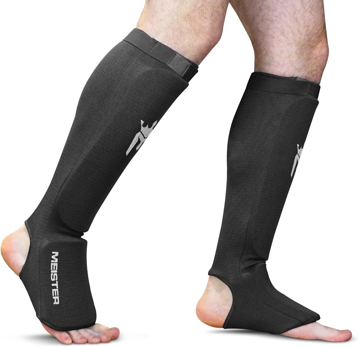 MMA Paire de protège-Tibias et col de Pied rembourrés en Tissu élastique Noir Grand/X-Grand
