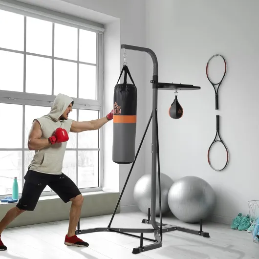 Support de Sac de Frappe sur Pieds Sac de Frappe sur Pied Station de Boxe Poire de Vitesse Inclus Acier Noir équipement de Muay Thai, Kickboxing, Arts Martiaux, Gym