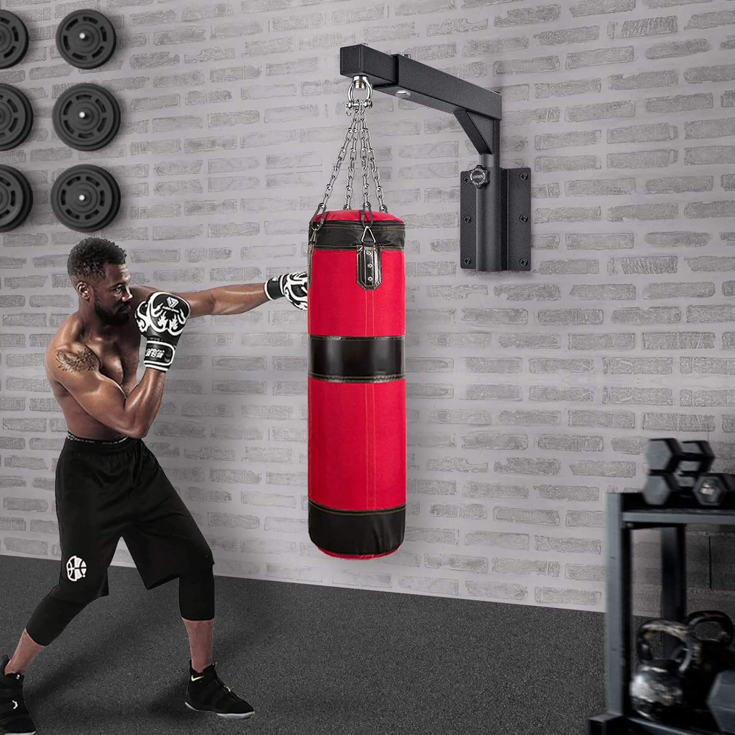 Support de Sac de Frappe, Fixation Murale Suspendu de Sac Lourd Accroche Suspension pour Exercice de Boxe MMA Mua Thai de Gym/Domicile Longueur & Hauteur Réglable-Chaîne