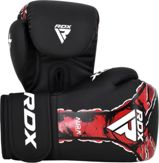 Gants de Boxe New Aura F17- Entraînement, Sparring et Sac de Frappe - Confort, Protection et résistance - Homme & Femme, Adultes et Enfants Noir/rouge 10OZ