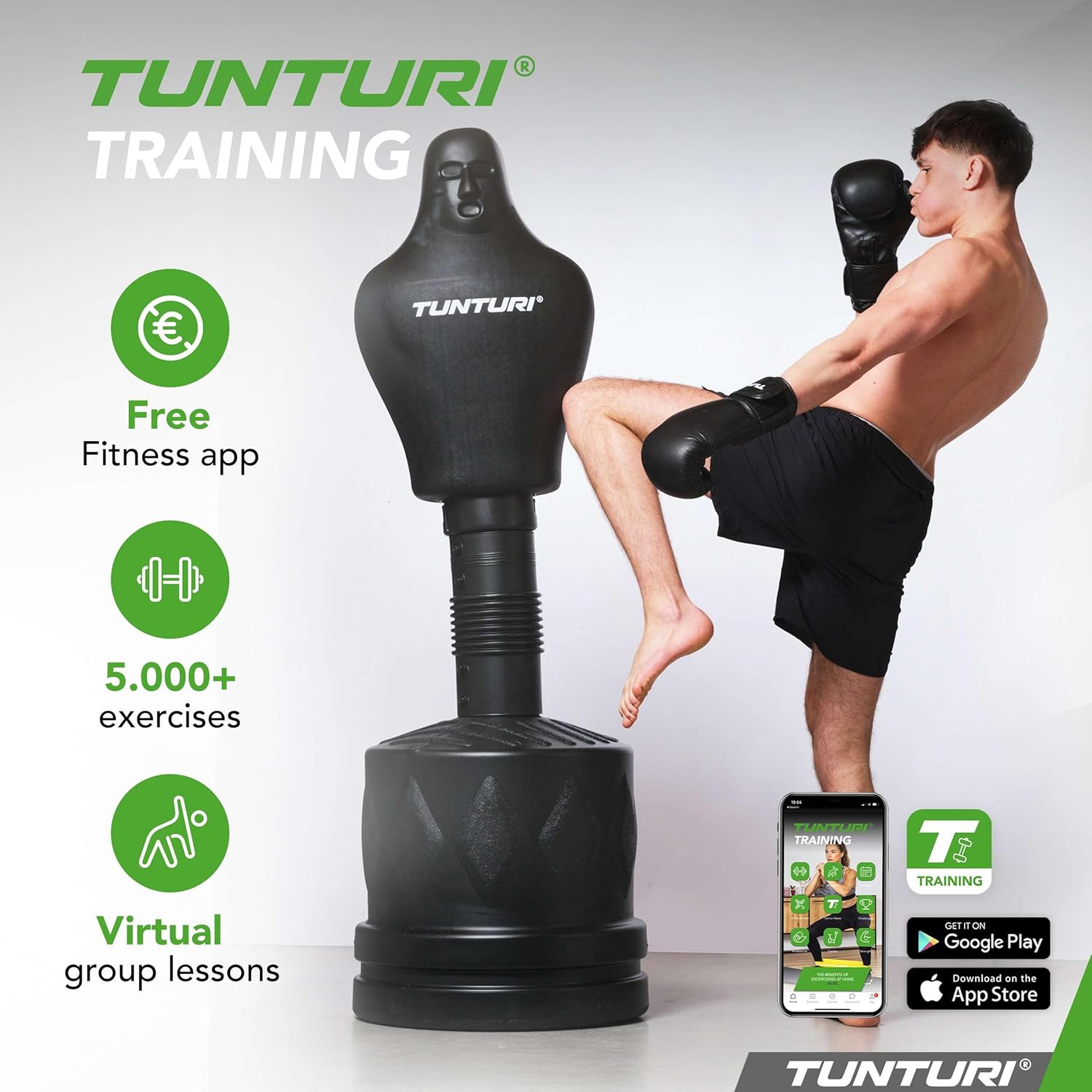 BOB Poupée de Boxe Autonome - Sac de Frappe Debout - Mannequin de Boxe Adulte - Poteau de Boxe Réglable jusqu'à 180 cm - Box Training - Pied Remplissable de Sable - Application de Fitness