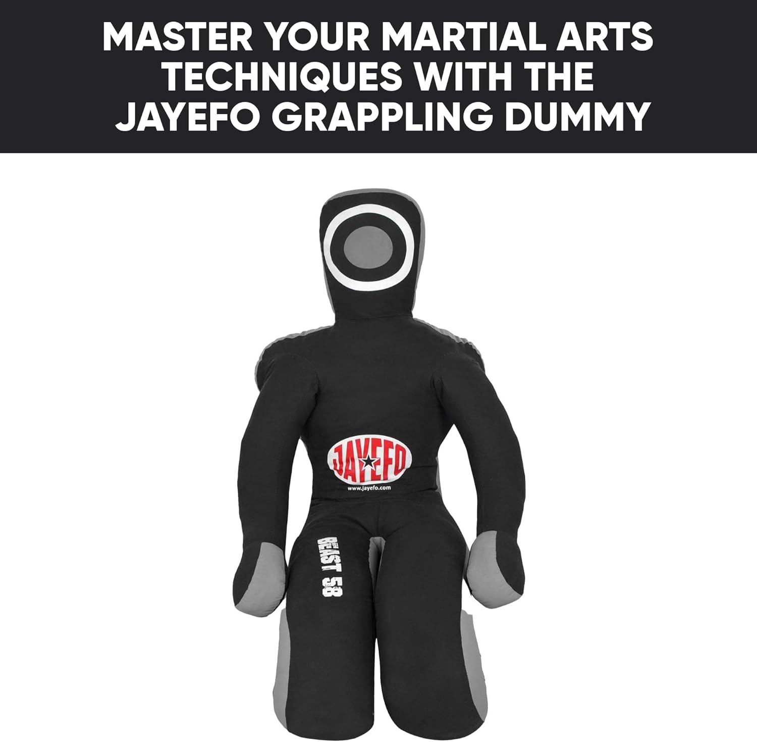 JAYEFO Beast 58 BJJ Mannequin de Lutte brésilien JIU Jitsu pour Grappling-soumission-Arts Martiaux Mixtes-MMA-Entraînement Punching Lancer Sac de Boxe Pratique Karaté Judo noir/gris 5'