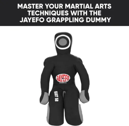 JAYEFO Beast 58 BJJ Mannequin de Lutte brésilien JIU Jitsu pour Grappling-soumission-Arts Martiaux Mixtes-MMA-Entraînement Punching Lancer Sac de Boxe Pratique Karaté Judo noir/gris 5'