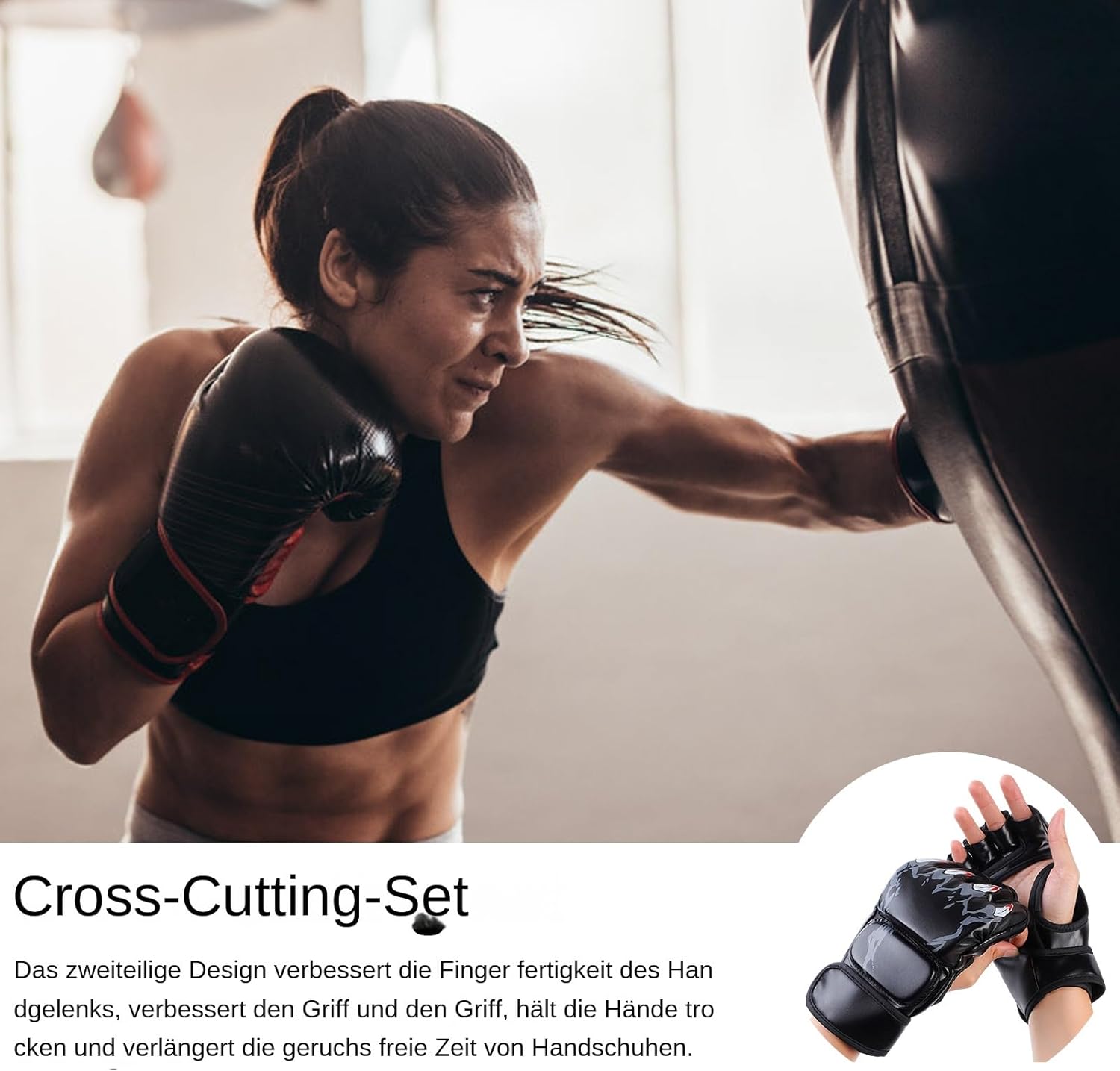 Gants de boxe - Mitaines de combat réglables - Support de poignet renforcé - Équipement d'entraînement de protection pour le kickboxing, le MMA, les combats en cage, l'entraînement au sac de frappe Noir