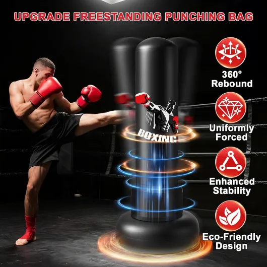 Ninonly Sac de Frappe Adulte 190cm Sac de Boxe Autoportant avec Gants de Boxe, Pompe et Balle de Réflexe,Hommes, Femmes et Débutants,pour Boxe, Kick-Boxing, Arts Martiaux, MMA