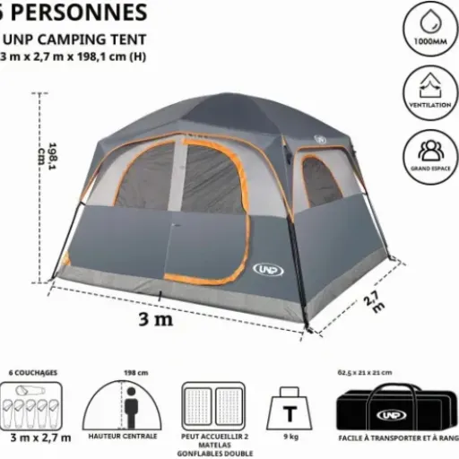 Test UNP Tente 6 personnes : grande cabane de camping pas parfaite mais efficace en famille