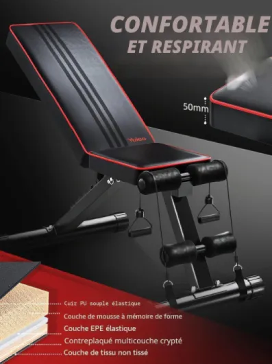 Banc de musculation Réglable pour Salle de Sport à Domicile, Certifié ENISO pour une Charge Maximale de 375 kg, Pré-assemblé à 98%, Banc Musculation Pliable avec 84 Positions Noir classique