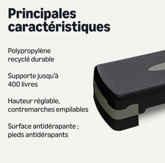 Plateforme de Step Aérobique, Stepper d'Exercice Réglable Pour la Maison, 68.58cm, Noir/Gris