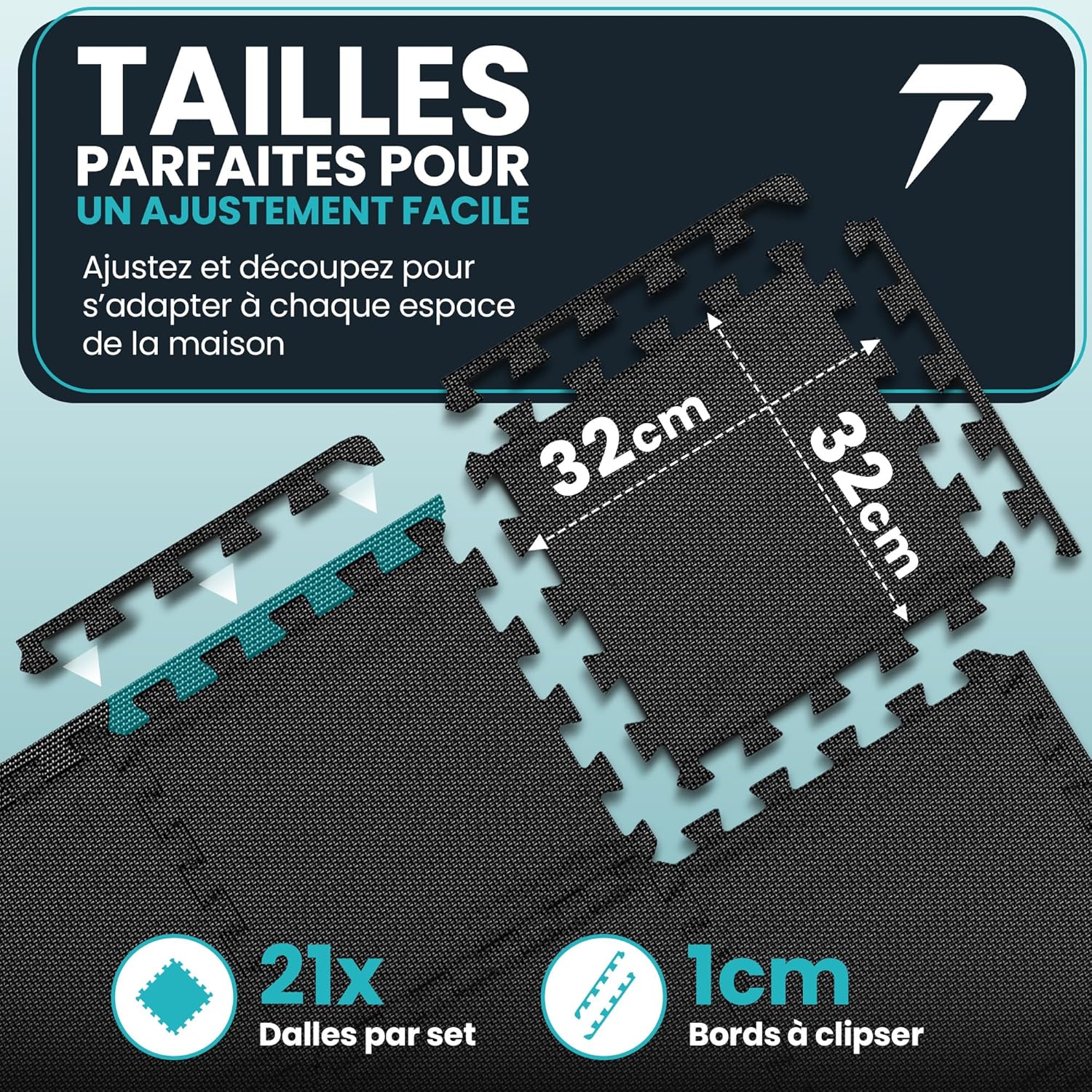 Tapis de Sport【Lot de 21 Tapis Puzzle】 EVA Tapis de Gym Antidérapant – Tapis de Sol a la Maison Gymnastique Fitness - Dalle Mousse Anti Vibration Revetement de Sol – Musculation Tatami Garage Piscine Noir