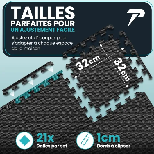 Tapis de Sport【Lot de 21 Tapis Puzzle】 EVA Tapis de Gym Antidérapant – Tapis de Sol a la Maison Gymnastique Fitness - Dalle Mousse Anti Vibration Revetement de Sol – Musculation Tatami Garage Piscine Noir