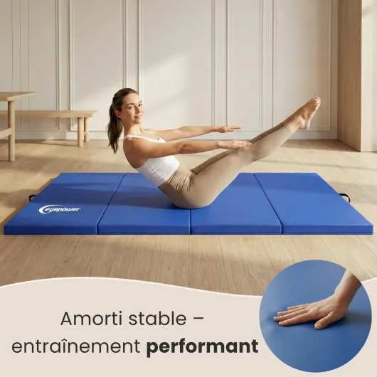 Eyepower Tapis de Gymnastique Pliable Épais - Matelas de Gym 180x60x 5 cm pour Pratique Artistique Enfants & Maison - Surface Protection Amortie pour Sécurité - Sport & Fitness Intérieur à Domicile 180 x 60 x 5 cm Bleu Noir