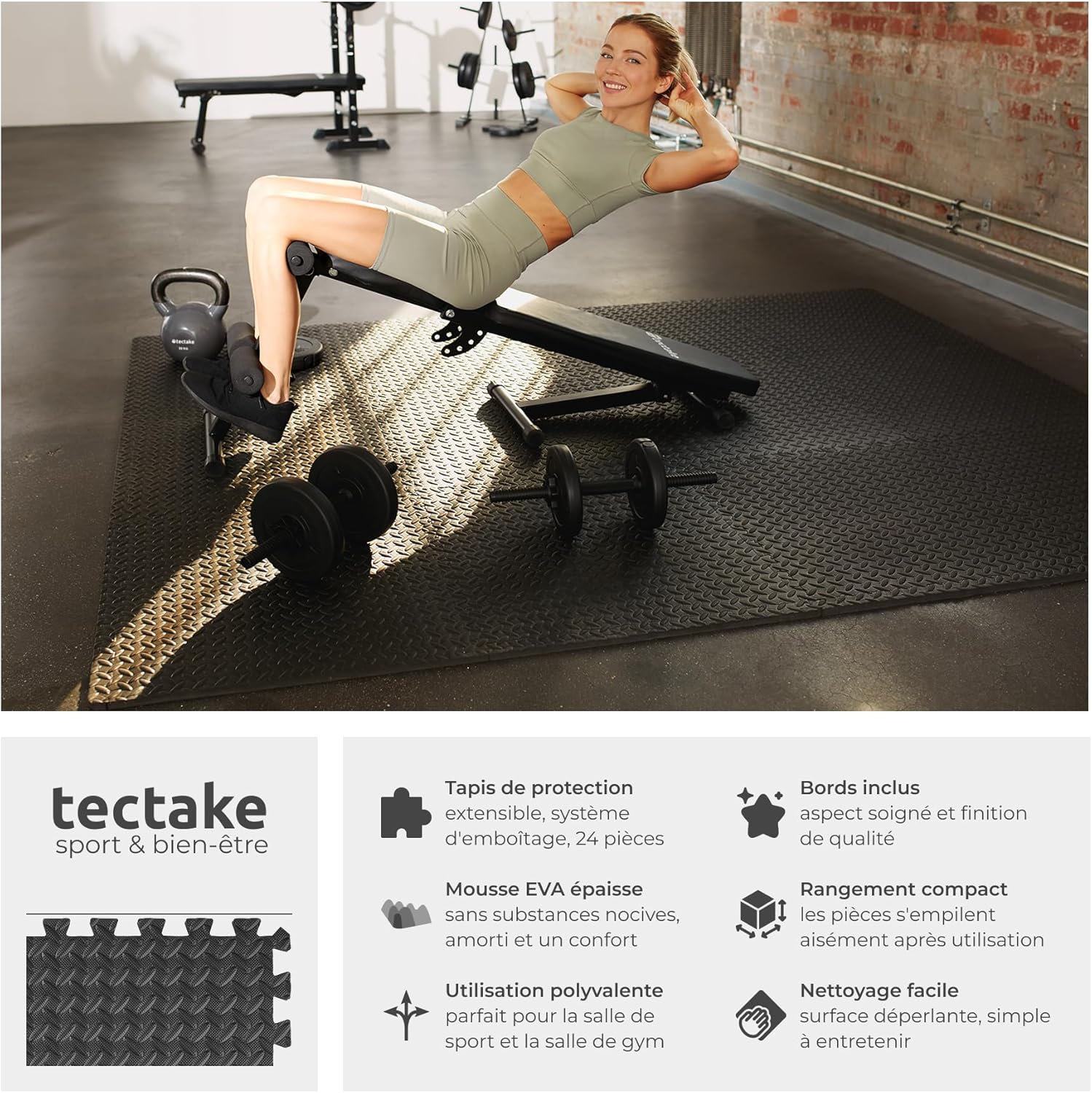 ® Tapis de sport, 24 dalles mousse 61 x 61 x 1 cm, Mousse EVA, Tapis de gym, Isolant thermique et acoustique, Musculation, Fitness, Gym, Yoga, Sol salle de sport, Dalle garage, Tatami, Noir 24x Noir - no - 404133