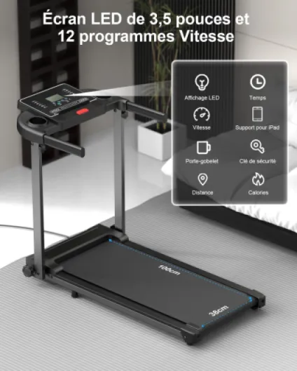 Tapis de Course Marche Pliable - Tapis de Marche Pliable Motorise Walking Pad Electrique Silencieux Tapis Roulant 10 km/h Treadmill Compact pour la Maison et Le Bureau