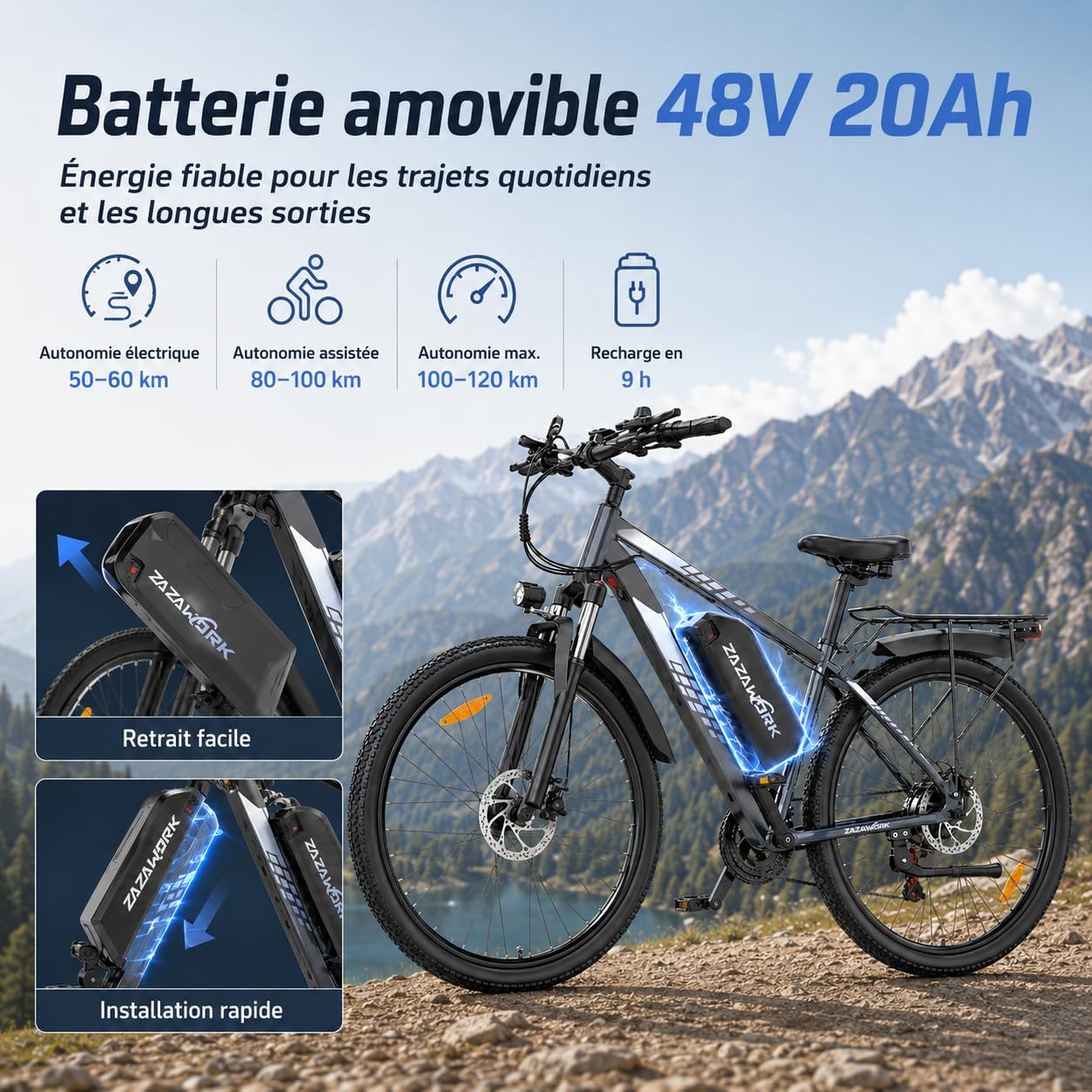 TIGUOWISH C29pro Vélo Électrique Adulte,Batterie Amovible 48V15/18.6Ah,Moteur Tout-Terrain,VTT 21 Vitesses,Frein à Disque hydraulique,Écran LCD Intelligent C29PRO-GRIS